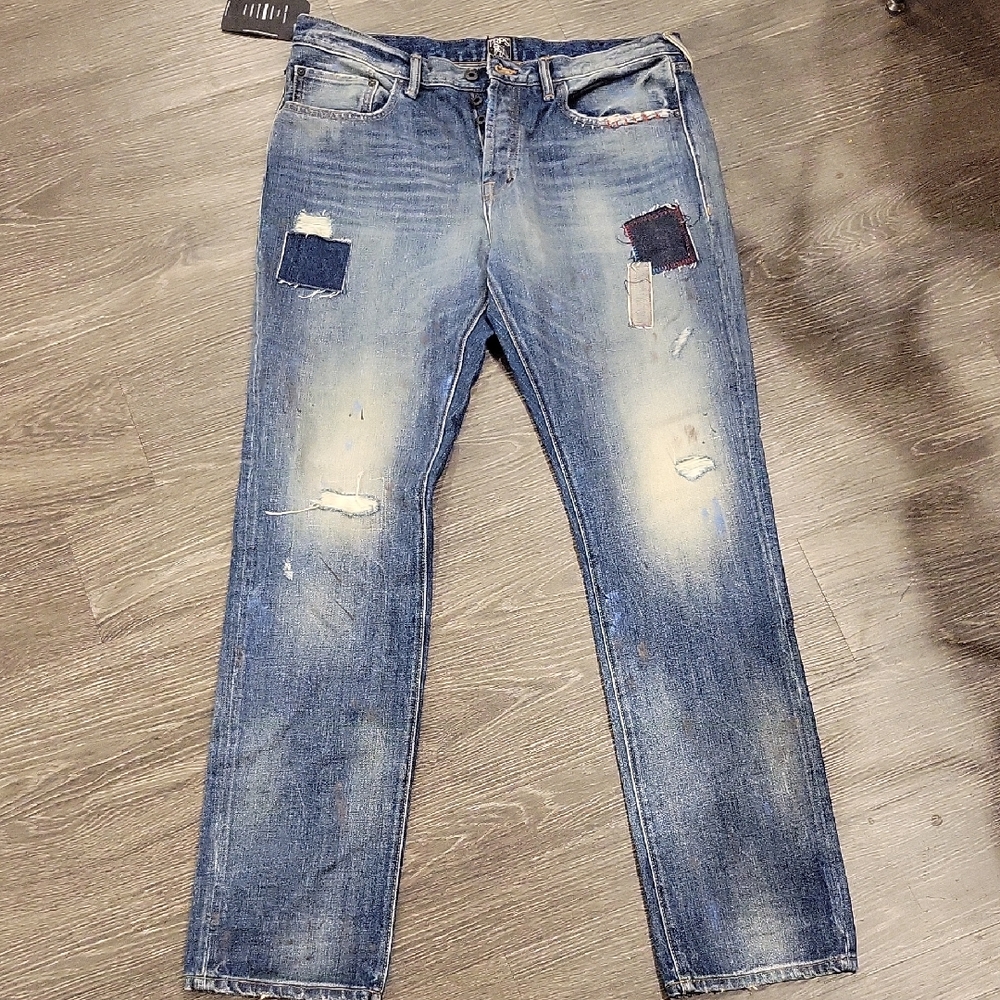PRPS Men's Blue Patched Straight Jeans